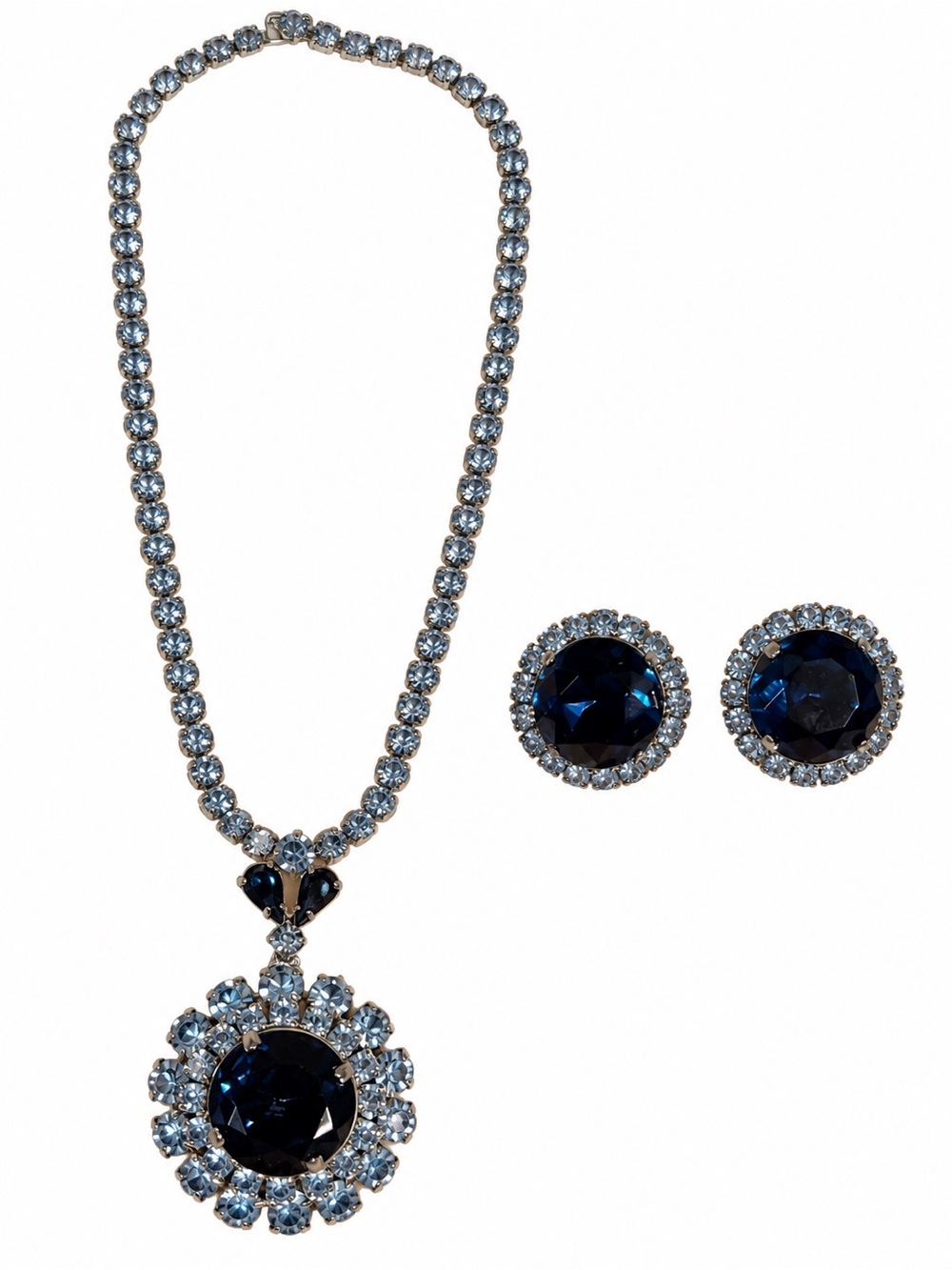 Classic Navy Blue Crystal Necklace and Earring Set